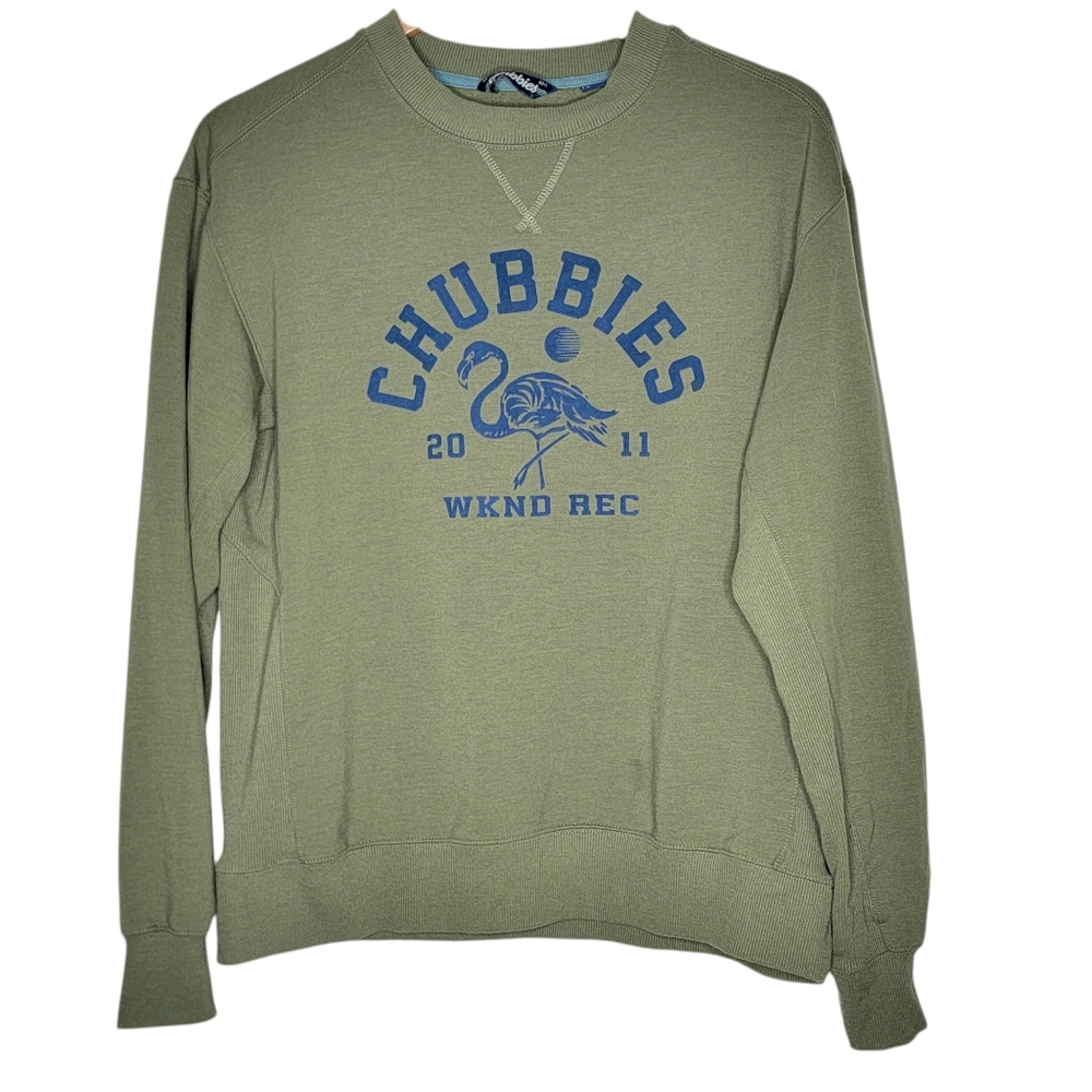 Chubbies Wknd Rec Green Pullover Sweatshirt‎ Sweater Crew Neck Men's Small SIn
